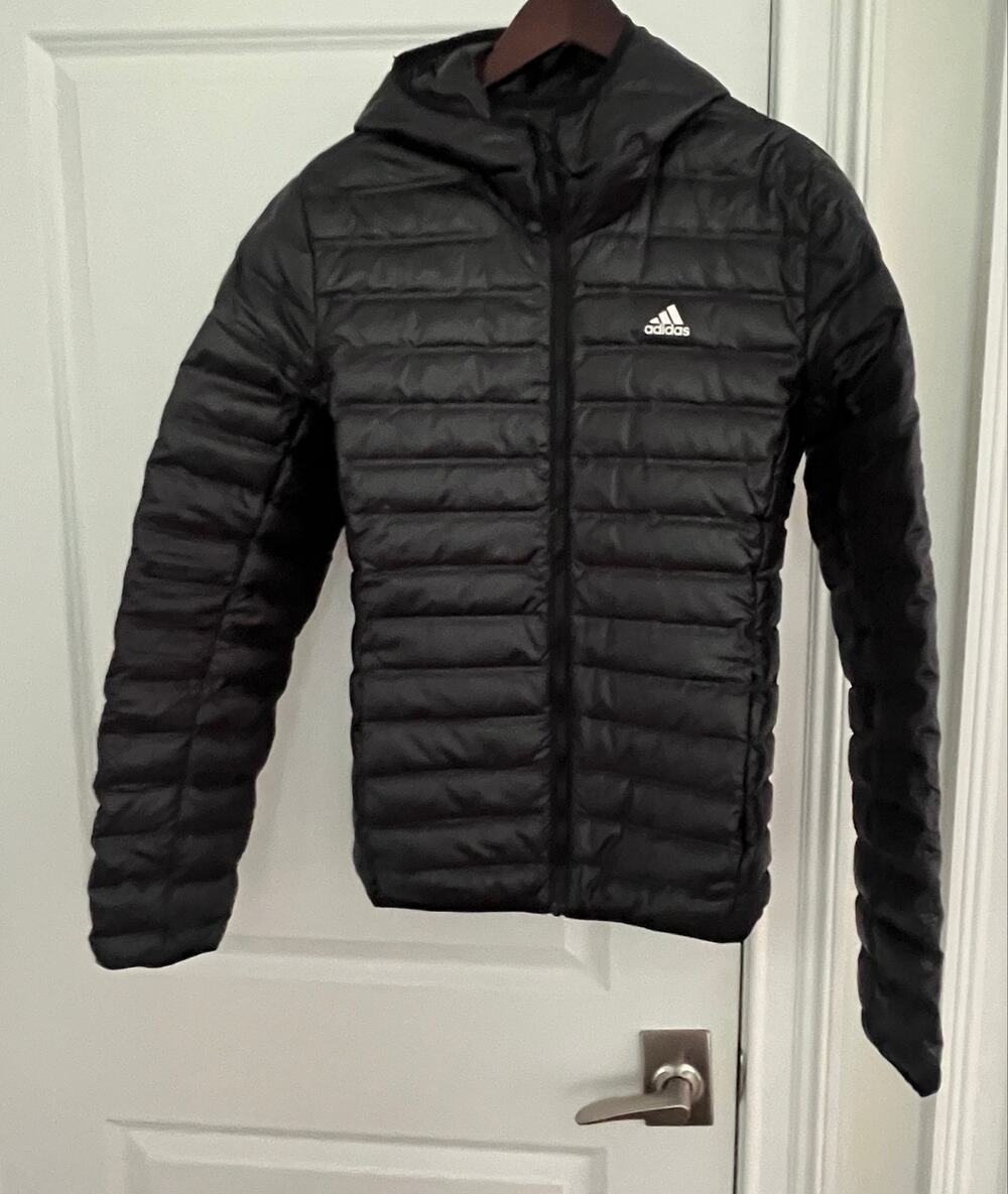 Adidas Varilite Hooded Down Jacket men Sz. S lightweight NWOT
